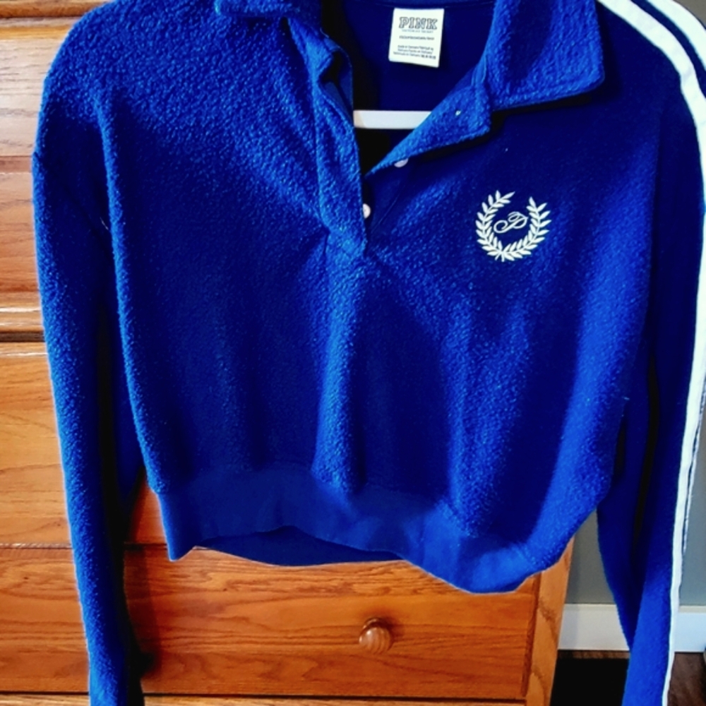 🆕️VS PINK REVERSECROPPED FLEECE POLO SWEATSHIRT XS LBN PRICE FIRM!!!❗️ PERIOD❗️